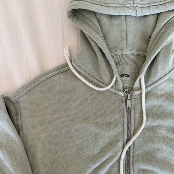 Aerie Sage Green Cropped Zip Up Hoodie- Size S - Picture 2 of 4